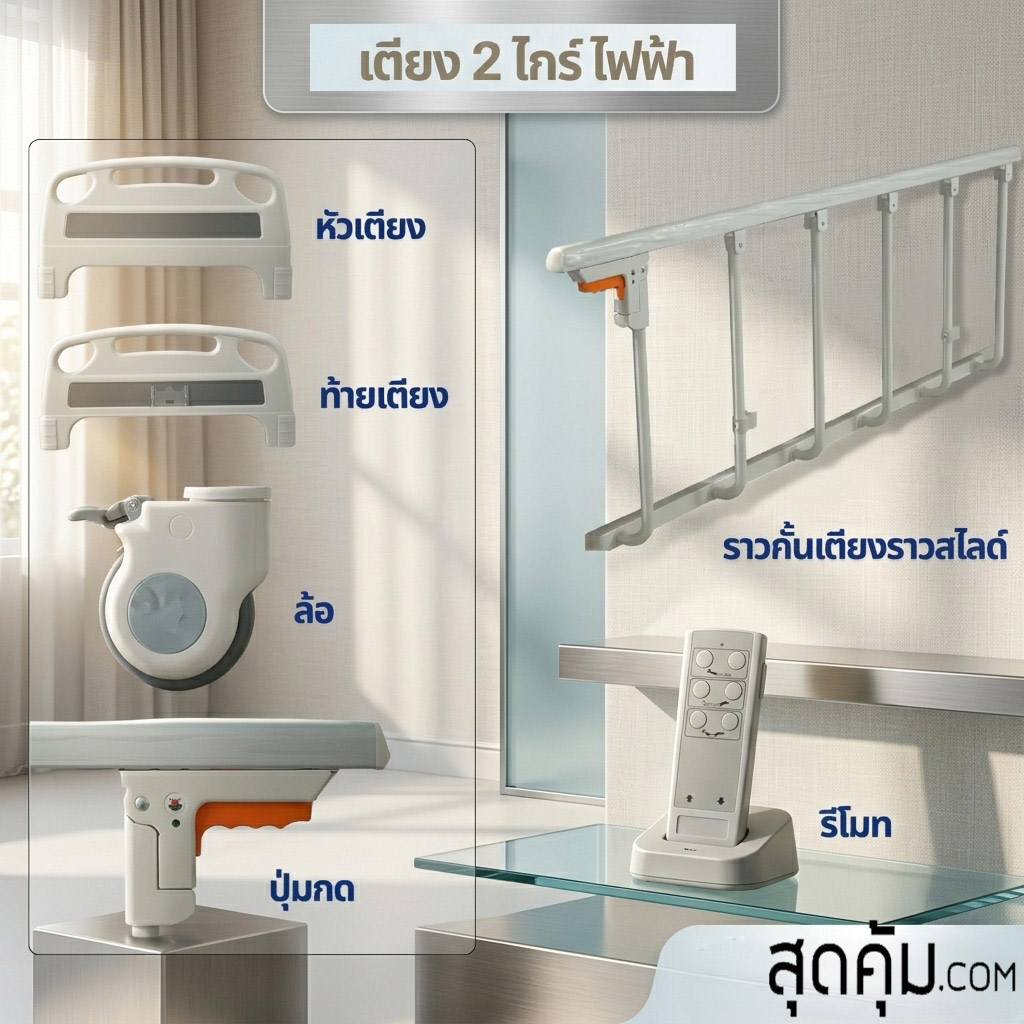 เตียงผู้ป่วย 2 ไกร์มือหมุนไฟฟ้า รุ่น HB-S25-E