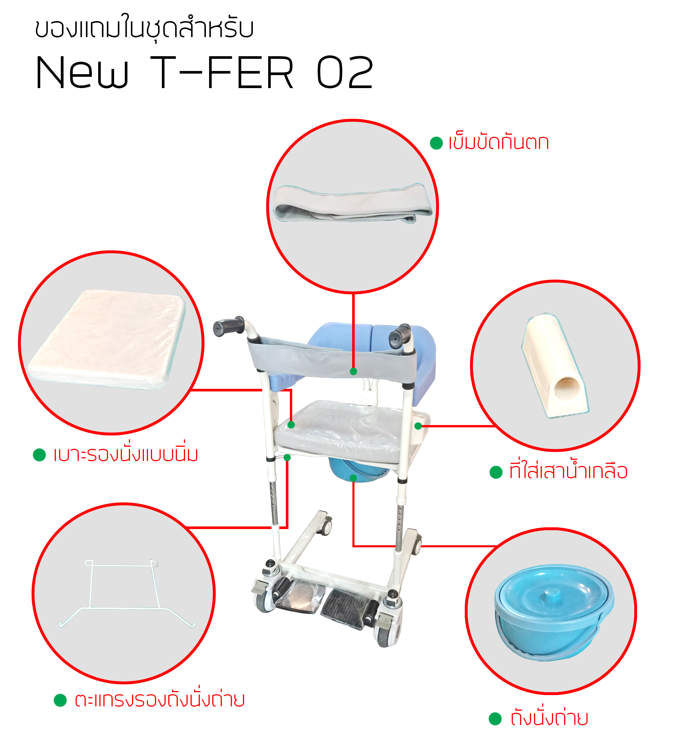 รถเข็นเคลื่อนย้าย พยุงผู้ป่วย นั่งถ่าย อเนกประสงค์ NEW T-Fer-02 (นิว-ที-เฟอร์-ซีโร่ทู)