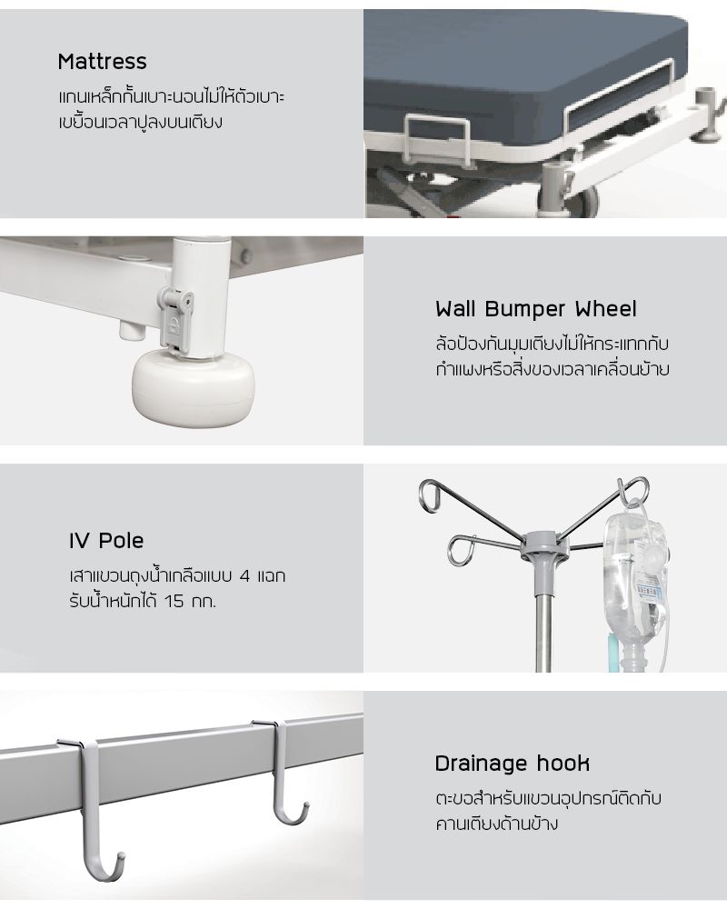 เตียงผู้ป่วยและคนชราไฟฟ้า 5 ไกร์ ราวปีกนก รุ่น SK-Y8 