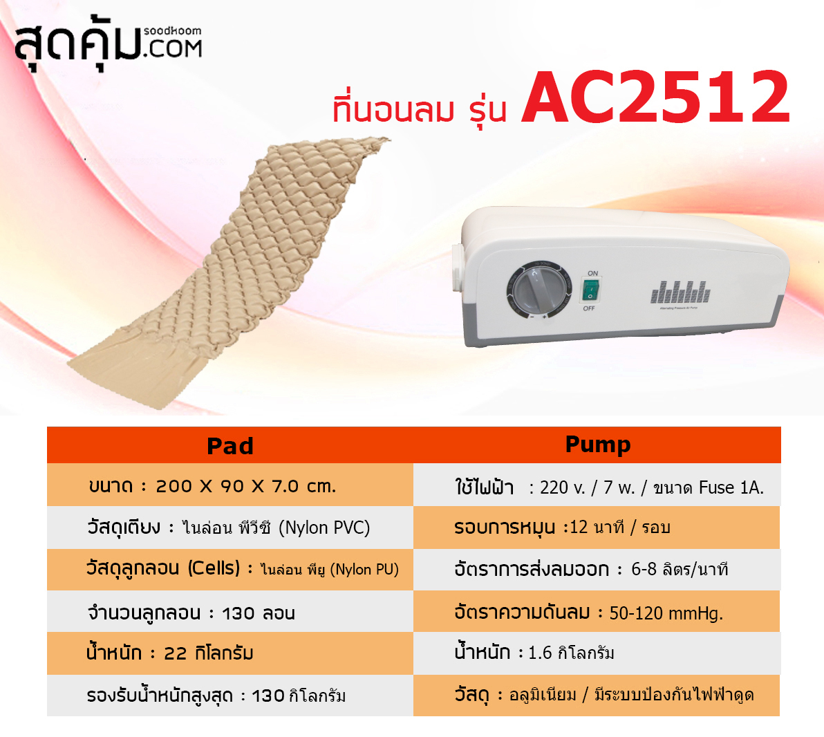 ที่นอนลมแบบ 18 ลอน 5 นิ้ว รุ่น AL5001